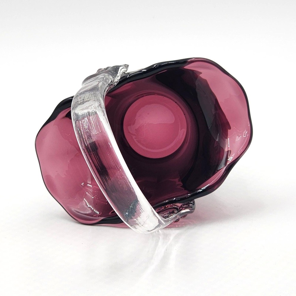 Mosser Amethyst Purple Glass Mini Basket Clear Handle Embossed M 7.5in Repaired - Picture 12 of 12